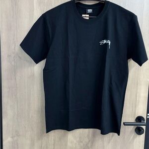 Stussy Black Tee with White Chest Script Logo